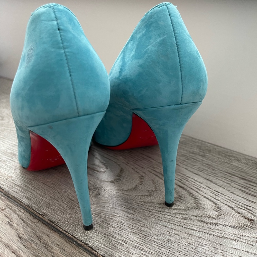 Christian Louboutin Baby Blue Suede round Toe High Heels Shoes 37 7 - Picture 7 of 14